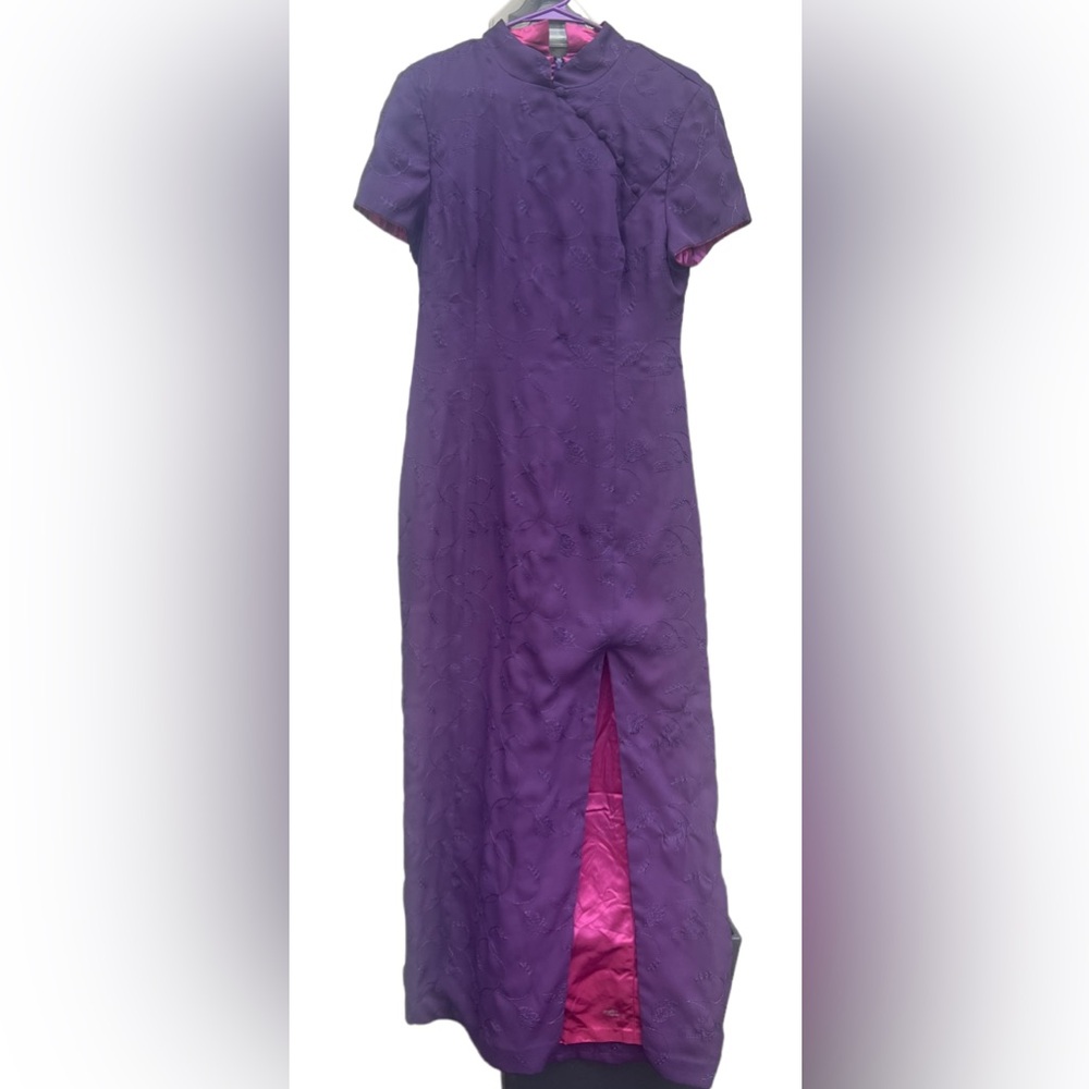 A design Cotton Original Hand Made Chinese Cheongsam Style Qipao Dress Purple